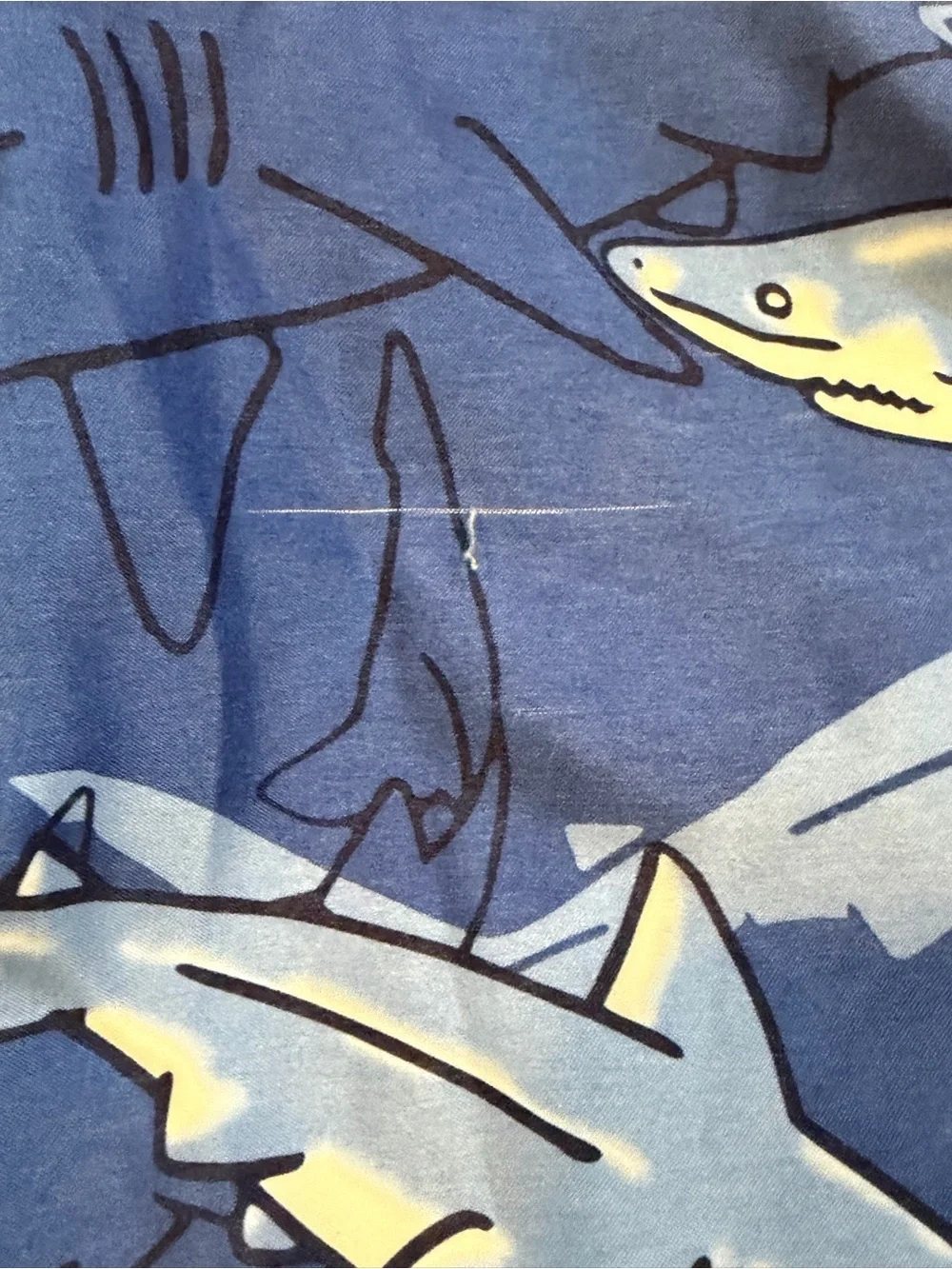 Vintage Wild Planet Men's Blue Shark-Print Swim Trunks with White Side Panels